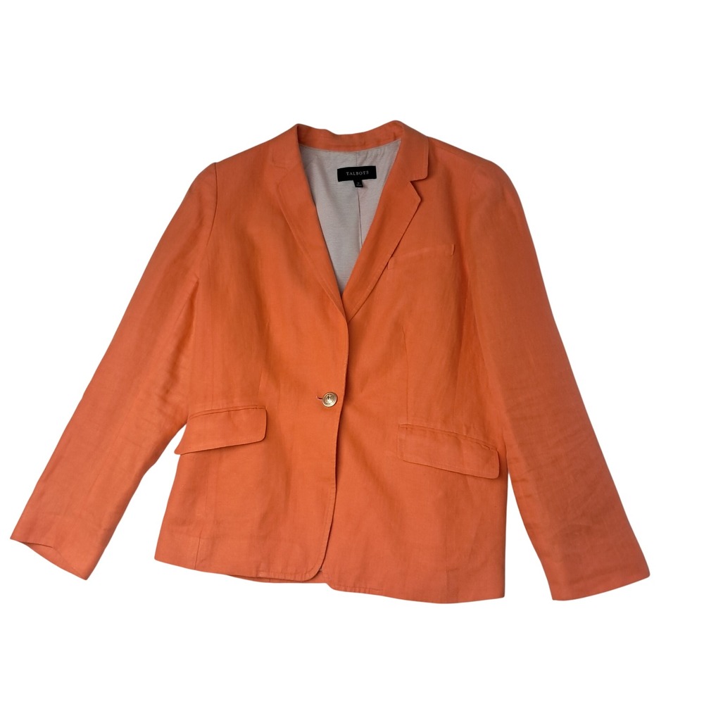 Talbots Blazer Jacket Womens 12 Orange Linen Herringbone Single Button Old Money